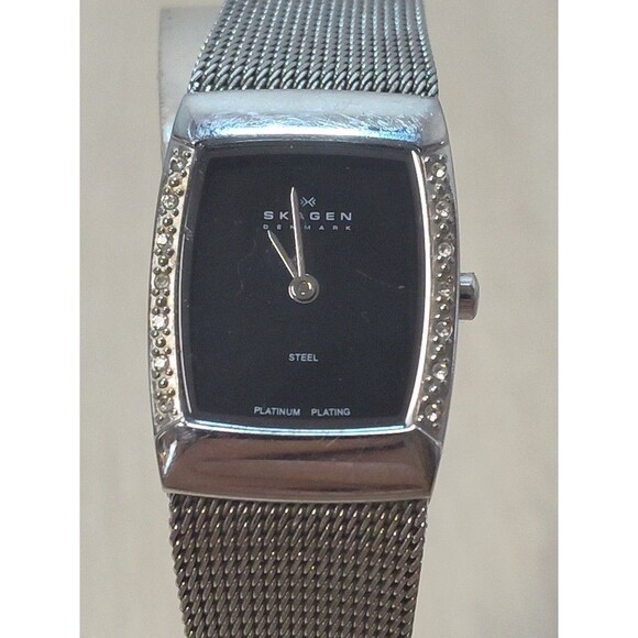 Skagen Platinum Plated Black Dial 19mm Women\'s  Bracelet Watch main image 5